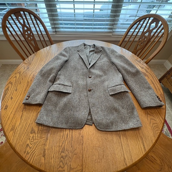 Vintage Harris Tweed Handwoven Scottish Wool Blazer Jacket Mens Size 44 Reg Brow